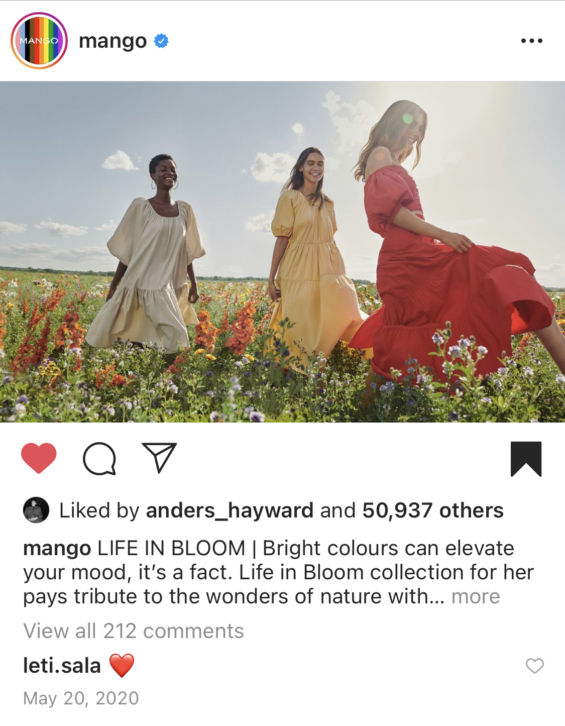 Successful brand storytelling example - Mango Instagram post with engaging visual content
